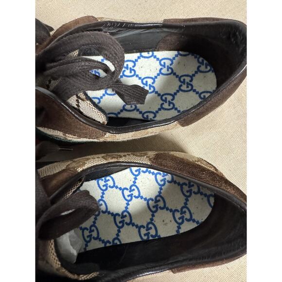 Gucci Shoes Mens Size 8.5 Brown GG Canvas Suede Web Stripe Made in Italy 117711 - Picture 5 of 10